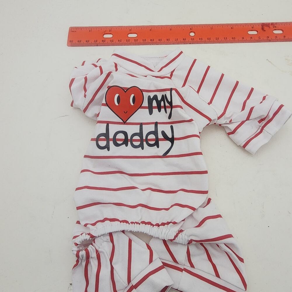 Dog Pajamas Size XS I love my daddy white with red stripes